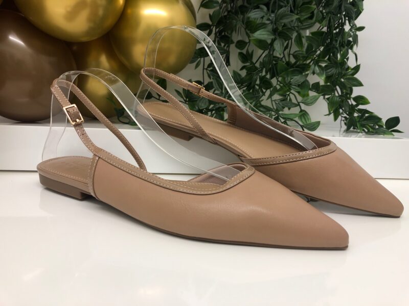 Pointed Toe Slingback Flat (Beige)