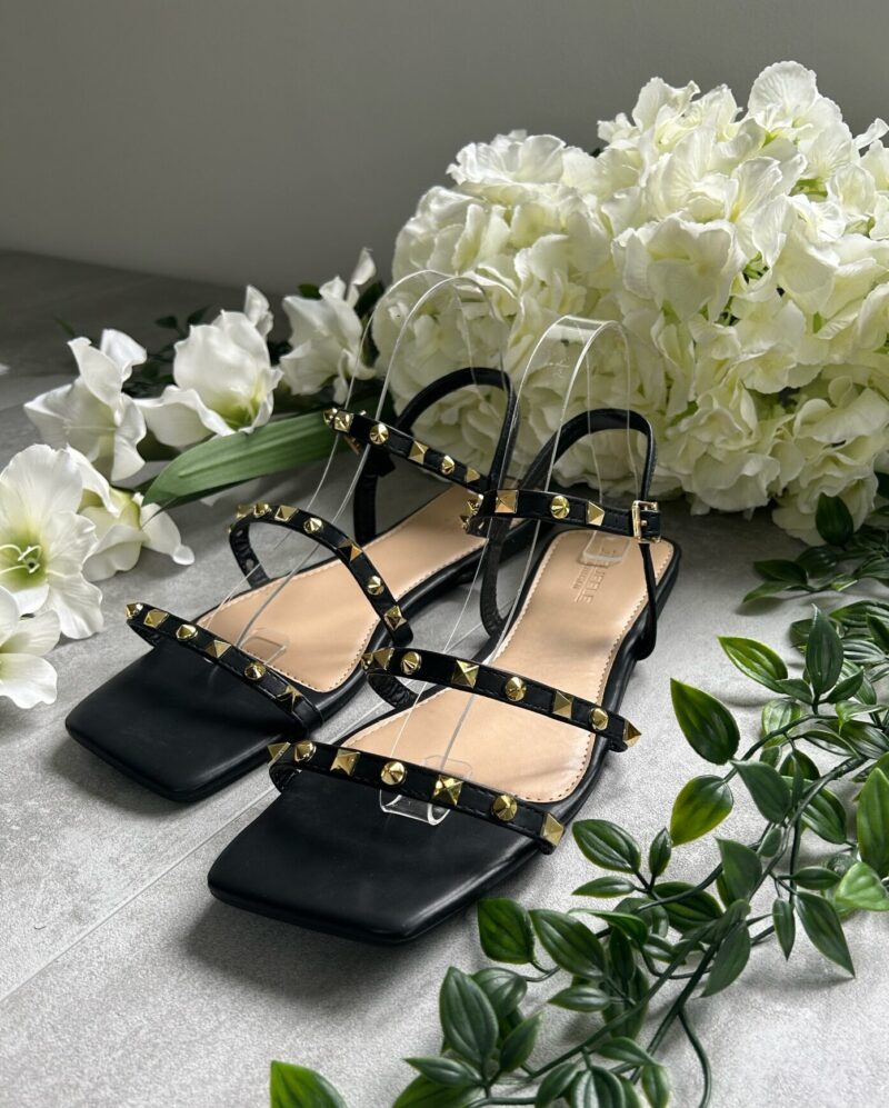 Studded Double Strap Sandal (Black)