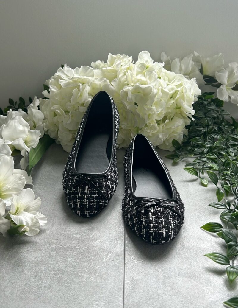 Tweed Ballet Flat (Black and White) - Image 3