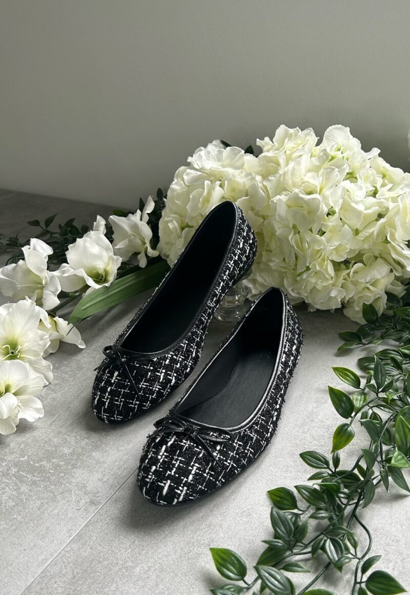 Tweed Ballet Flat (Black and White) - Image 2