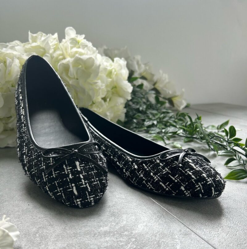 Tweed Ballet Flat (Black and White)