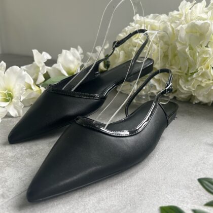 Pointed Toe Slingback Flat (Black)